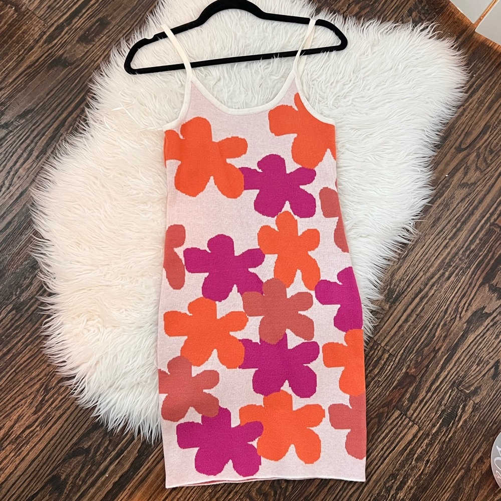 Boutique Floral Mini Dress in Orange and Pink